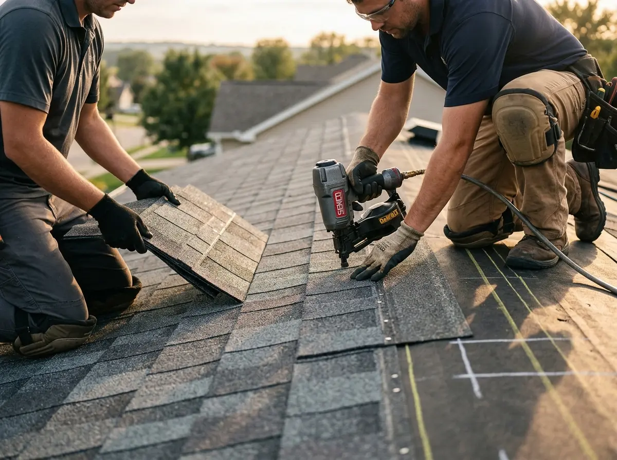 Professional roofer working on a residential roof in Egypt Lake-Leto